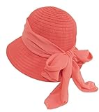 Cute Foldable Cloche Bucket Sun Hat, Ribbon Crusher w/ Sash & Bow, UV Protection