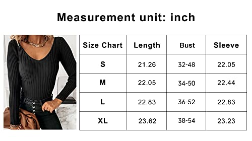 HATANT WOMEN’S RIB SWEATERS V-NECK V BACKLESS TUNIC PULLOVER SWEATER CLASSIC ELASTIC SOLID COLOR CASUAL LONG SLEEVE SWEATER FOR WOMEN V-NECK PULLOVER KNIT JUMPER TOPS WINTER CLOTHES HS-M