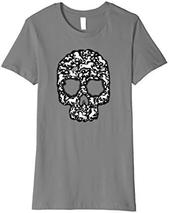 Womens Premium Halloween Sugar Skull Unicorn Rainbow Clouds Tshirt Large Slate