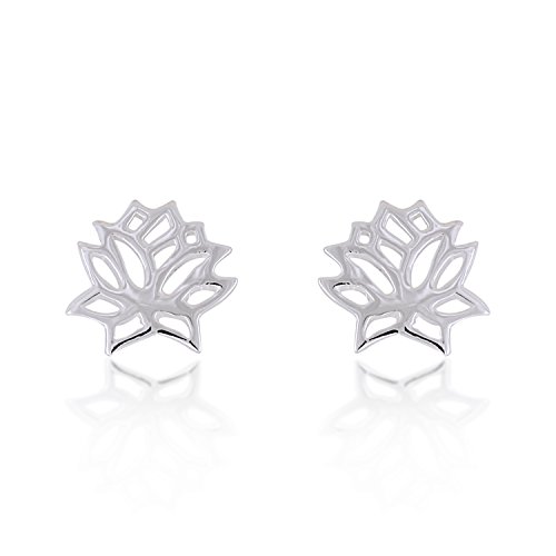925 Sterling Silver Lotus Flower Cut-Out Stud Earrings