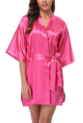 FADSHOW Women's Pure Color Kimono Robes for Bridesmaid & Bride Bridal Party,Rose Red,XX-Large