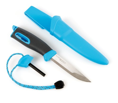 Light my Fire Swedish FireKnife with 9.5 cm (3.75 Inch) Sandvik Stainless Steel Blade and Swedish FireSteel Fire Starter, Cyan