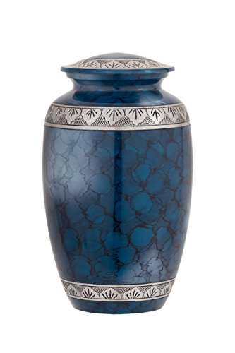Enshrined Memorials Cremation Urn for Ashes by Electra Series Large Human Adult Handcrafted Brass Aluminum Quality Affordable for Funeral Engraving Design (Blue Cloud, Adult with Keepsake)