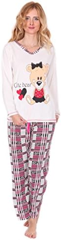 Kartex Women's Long Sleeve V-Neck Pajamas Set (Cute Bear, US: Small, EU: Medium)