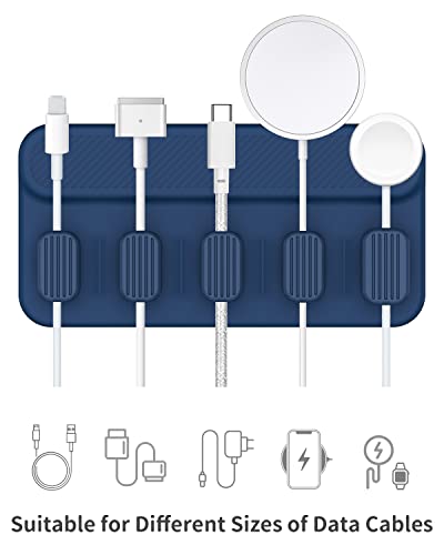 SUNTAIHO Cable Management,Magnetic Cable Holder,Desktop Multipurpose Cable Organizer,3 Different Sizes Magnetic Clips for Lightning Cables, USB C Cable,Audio Cable,Computer Cable,etc(Blue)