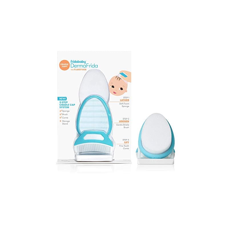 Frida Baby The 3-Step Cradle Cap System | DermaFrida The FlakeFixer | Sponge, Brush, Comb and Storage Stand for Babies…