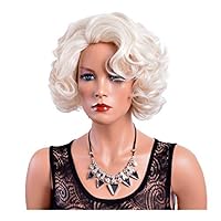gu6uesa8n White Short Curly Wig Marilyn Monroe Cosplay Halloween Party Daily Wear Costume Heat Resistant Hairpiece