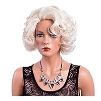 gu6uesa8n White Short Curly Wig Marilyn Monroe Cosplay Halloween Party Daily Wear Costume Heat Resistant Hairpiece