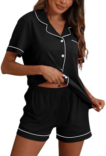 LOMON Womens White Pajama Sets Short Sleeve Lounge Sets 2 Piece