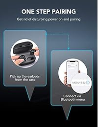 Auriculares inalámbricos Bluetooth 5.0   MEBUYZ TWS Auriculares con sonido estéreo 3D, tiempo de juego de 60 H con caja de carga, micrófono inalámbrico real incorporado, manos libres, audífono en la oreja, auriculares deportivos a prueba de agua