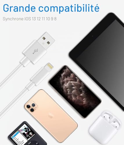 Quntis 3 Pack iPhone Charger Cable, MFi Certified Cable, Lightning Wire Fast Charge for iPhone 11 12 13 14 Pro 13 Mini XS Max XR X 8 7 6s 6 Plus 5 Se iPad Charger, iPhone Cord White
