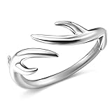 JEWME 925 Sterling Silver Women Deer Reindeer Antler Ring Adjustable Gift