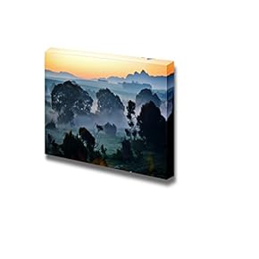 Canvas Prints Wall Art - Landscape with Blue Gum Trees in Fog at Sunrise | Modern Wall Decor/Home Decoration Stretched Gallery Canvas Wrap Giclee Print. Ready to Hang - 12" x 18"