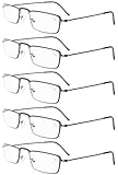 5-Pack Stainless Steel Frame Reading Glasses Readers Gunmetal +1.75