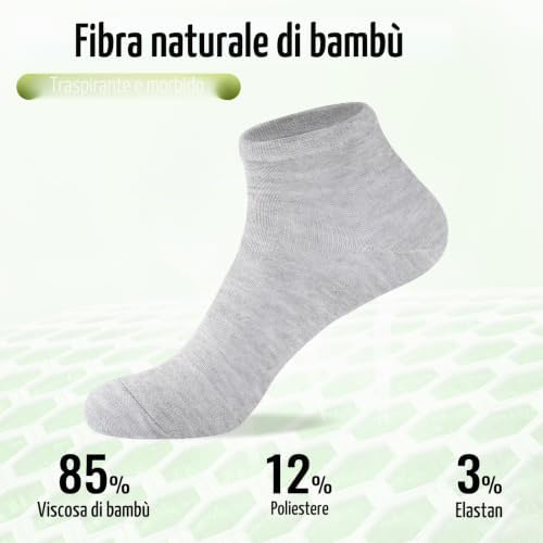 12/24 Paia di Calzini da Sneaker per Uomo e Donna in Bambù, Anti-Odor Traspiranti Mezzi Calzini Morbidi, Calzini Corti per Uso Quotidiano, Tempo Libero, Shopping e Casa