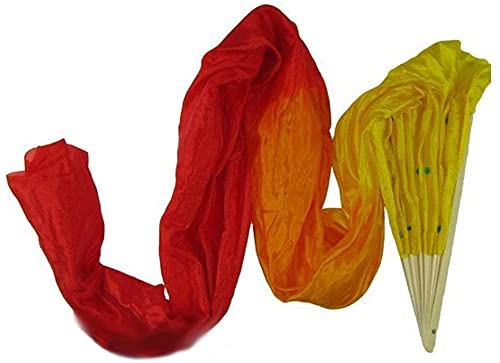 MEETOZ 1.8M Hand Made Belly Dance Dancing Silk Bamboo Long Fans for Party Stage Performance Silk Bamboo Long Fans for Party Stage Performance (3 Colors)