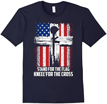 Men's Stand For The Flag Kneel For The Cross T-Shirt 2XL Navy