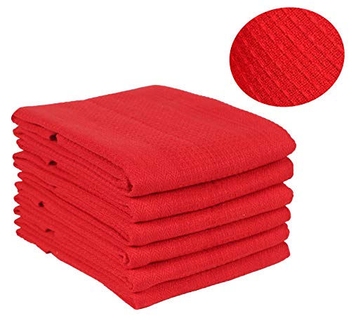 Ramanta Home Pure Cotton Kitchen Dish Towel 6-Pack Large 18x28 Waffle Weave Super Absorbent Quick Dry Durable - Red - Thumbnail 4