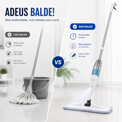 Mop Spray com Reservatório de 600 ml e Refil de Microfibra 360°