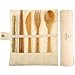 Tatuo 4 Set Bamboo Utensils Flatware Bamboo Travel Cutlery Set Reusable Bamboo Fork Spoon Knife Chopsticks Straws Metal Brush (Army Green, Beige)