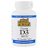 Natural Factors Vitamin D3, 100 Chewable Tablets 400 IU (Pack of 2)