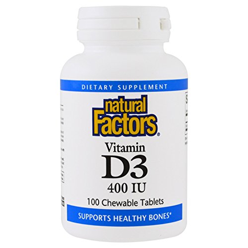 Natural Factors Vitamin D3, 100 Chewable Tablets 400 IU (Pack of 2)