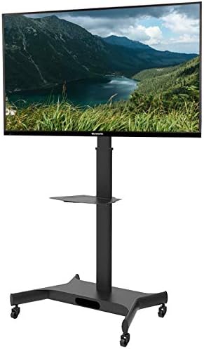 Rife Mobile TV Stand with Mount Rolling TV Cart for 27 to 55 Inch LCD LED Flat Screen TV with Wheels Shelves Height Adjustable TV Trolley, Black