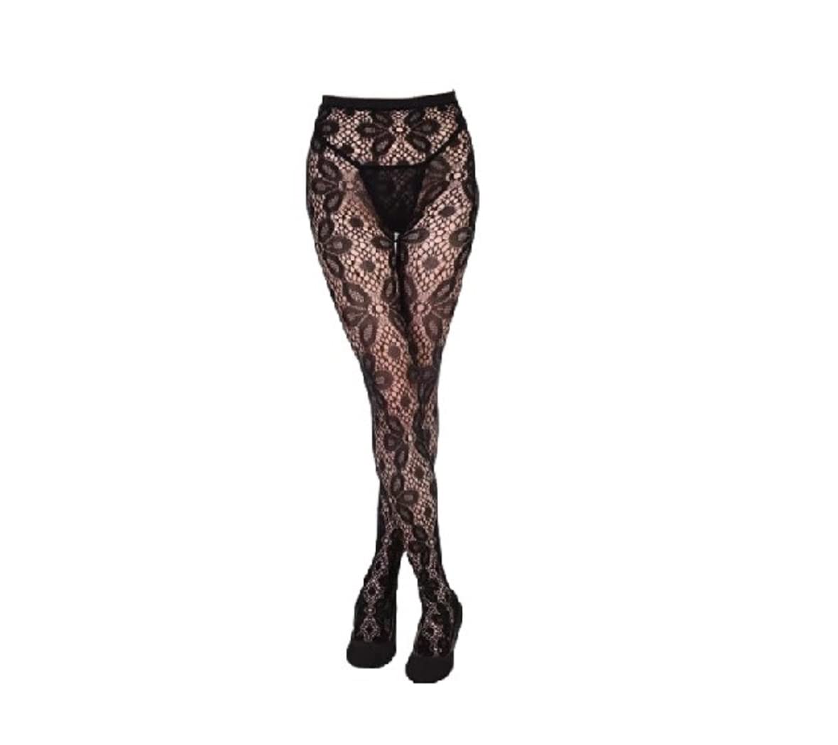 Top Totty 3002 Sexy Saucy Role Play Erotic Dominatrix Cosplay Floral Pattern Fishnet Pantyhose Tights, Black, 6