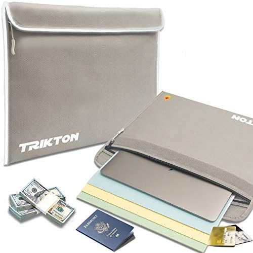 Trikton Fireproof Bag for Documents, Silver, Visible in The Dark, Large (15"x11") Fire and Water-Resistant Safe Money Bag | Files