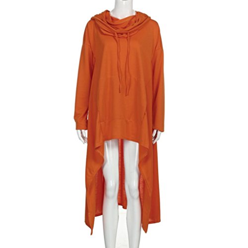 Han Shi Asymmetric Blouse, Elastic Scarf Collar Loose Hoodies Long Tunic Dress for Women (M, Orange)