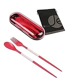 JAVOedge Pink 3 in 1 Compact Utensil Set with Plastic Storage Case (Chopsticks, Fork, Spoon)