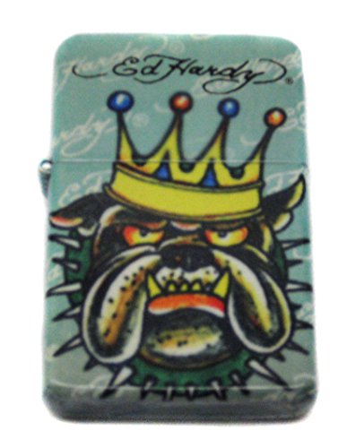 Ed Hardy Oil Lighter Bulldog King Car Tattoo Design Flip-Top Flint Refillable