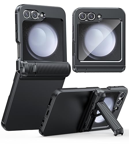 Photo 1 of FNTCASE for Samsung Galaxy Z-Flip-5 Case: Rugged Shockproof Samsung Flip 5 Case with Kickstand & Hinge Protection, Slim Full Body Drop Protective Hard Phone Cover for Samsung Z Flip 5 5G(2023) Black