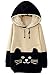 Woman Girls Kawaii Cat Face Tail Hoodie with Cute Hat Fleece Sweater Shirt, White, Large