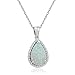 Amanda Rose Collection Pear Shape Lab Created Opal and White Sapphire Pendant Necklace for Women in Sterling Silver