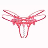 Thongs V-String,Women Sexy Pendant Pearl Panties,Lady Low Waist G-String Underwear (Free size, Watermelon Red)