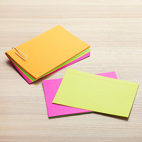 Amazon Basics Ruled Index Flash Cards, Assorted Neon Colored, 4x6 Inch