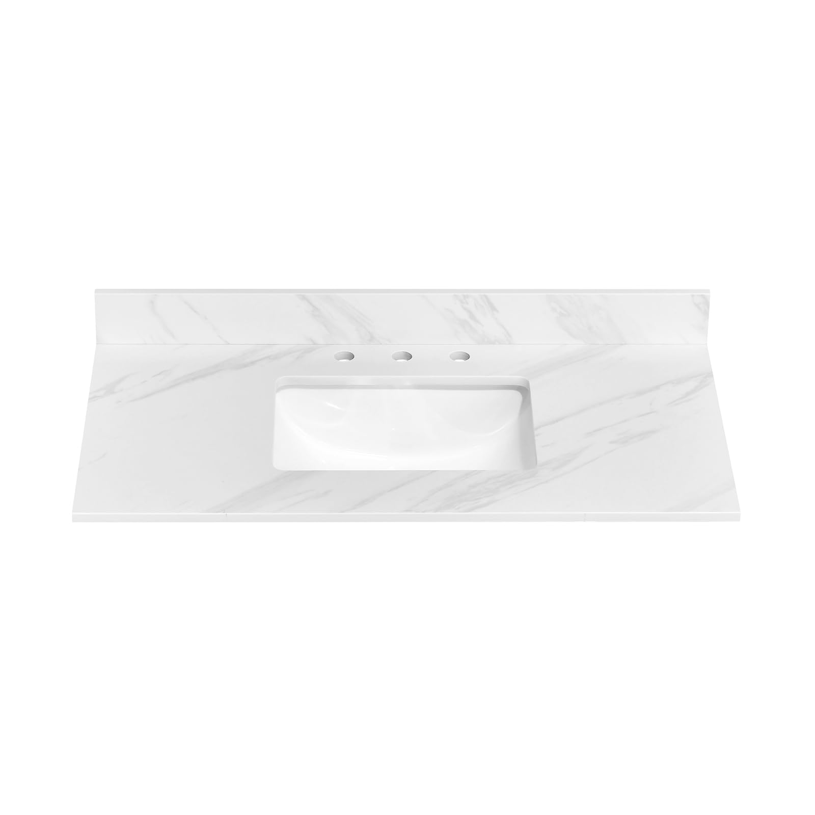 Photo 1 of EQLOO 42 in. W x 22 in. D Vanity Top, Engineered Stone Vanity Top with Sink in Venice White, Rectangular Center Sink Top, 8 in. Faucet Hole Spacing and Backsplash Bathroom Sink Top