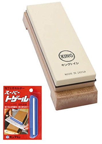 [value set] KING KW65 1000/6000 Grit Combination Whetstone with Plastic Base +"Super Togeru Knife" Sharpening Guide with an Original Paperclip - Thumbnail 5