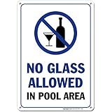 Pool Rules Sign, No Glass Allowed in Pool Area, 10x14 Rust Free,40 Aluminum UV Printed, Easy to Mount Weather Resistant Long Lasting Ink Made in USA by SIGO SIGNS