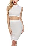 Zeagoo Women Hollow Out Crop Top Pencil Skirt Outfit Two Piece Bodycon Midi Dress