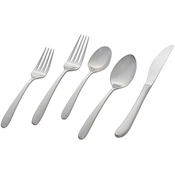 Stone & Beam Traditional Stainless Steel Flatware Silverware Set, Service for 4, 20-Piece, Silver with Satin Matte