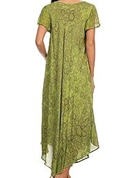 Sakkas Lila vestido Caftan largo, cuello redondo, con mangas teñido con efecto de manchas, Casual, talla única, Verde