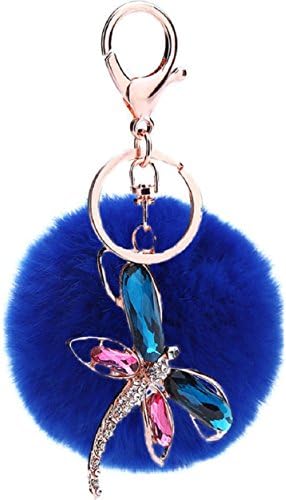 Dourm New Fashion Women Elegant Dragonfly Doll Artificial Rabbit Fur Ball Pom Pom Keychain Key Chain Ring Keyfob Handbag Decoration Car Keyring Keychain Birthday Gift (Color 1)