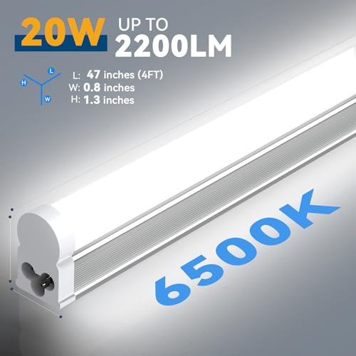 JESLED 10 Pack LED Shop Light 4FT, 20W, 2200LM, 6500K Super Bright White, T5 LED Tube for Garage, Workshop, Warehouse, 4 Foot Linkable Ceiling Lights, Plug and Play, ETL Listed