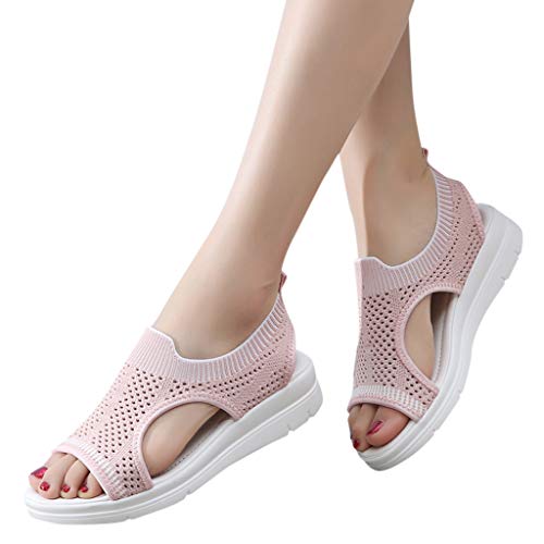 Women's Flat Sandals Open Toe Cutout Casual Summer Lightweight Comfort Platform Wedge Slip-on Flat Shoes Pink