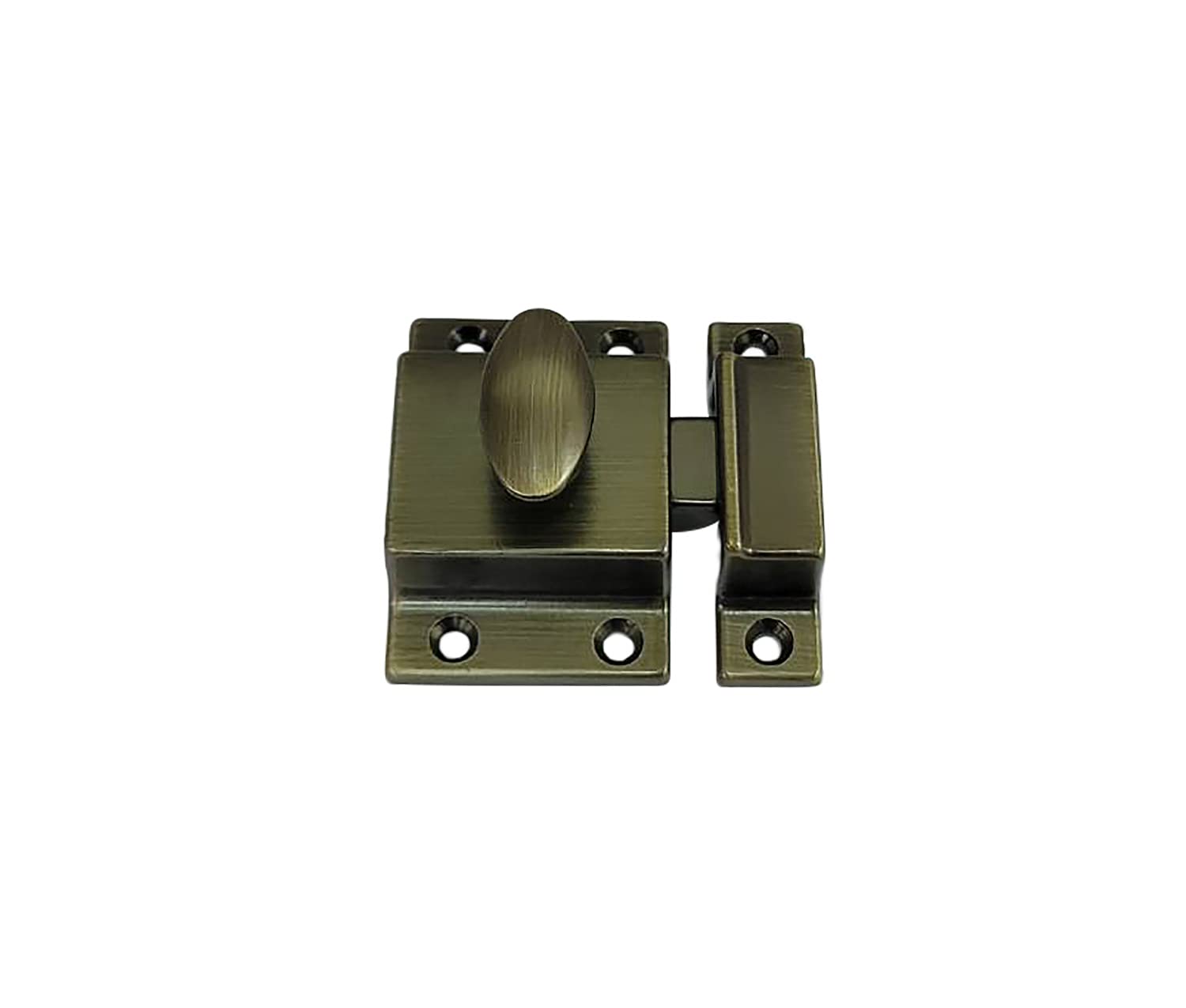 QCAA Traditional Large Oval Turn Cabinet Latch, Solid Brass, 2", for Cupboard & Other Furniture, Brushed Antique Brass, 1 Pack, Made in Taiwan