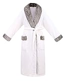 Unisex Luxury Pocketed Velvet Fleece Bathrobe with Faux Fur Trim