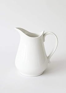 Afloral White Stoneware Pitcher Flower Vase with Handle - 8