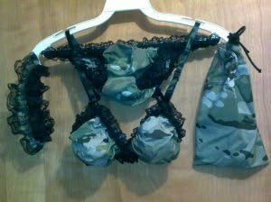 Multicam Lace Trim Bra Panty Garter Bag set OSFM